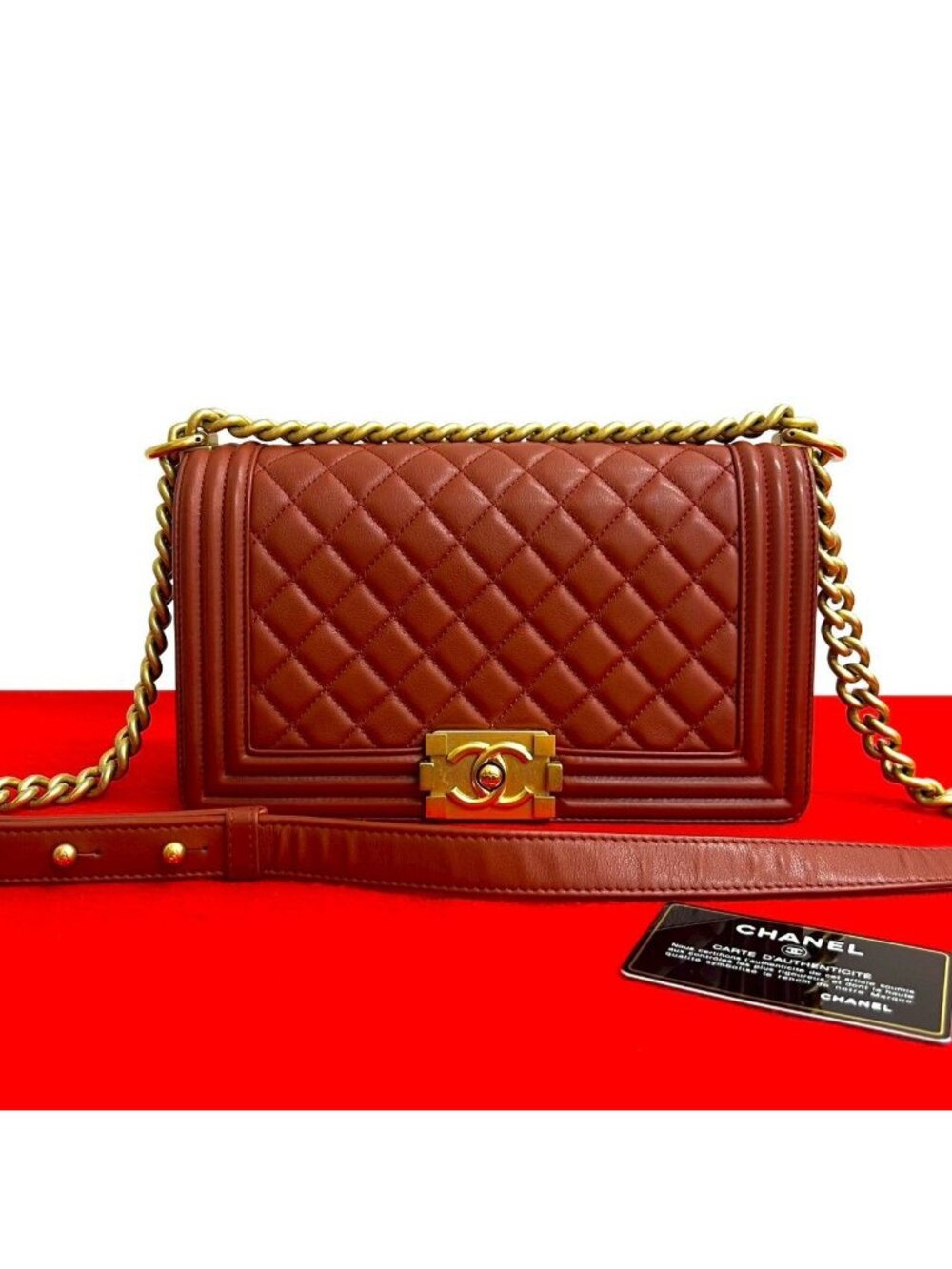Chanel Boy CC Logo Lambskin Chain Shoulder Bag